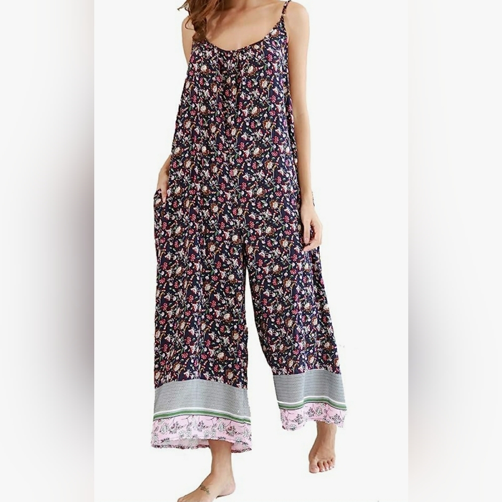 Cute navy blue with floral print Romper in rayon, size XL